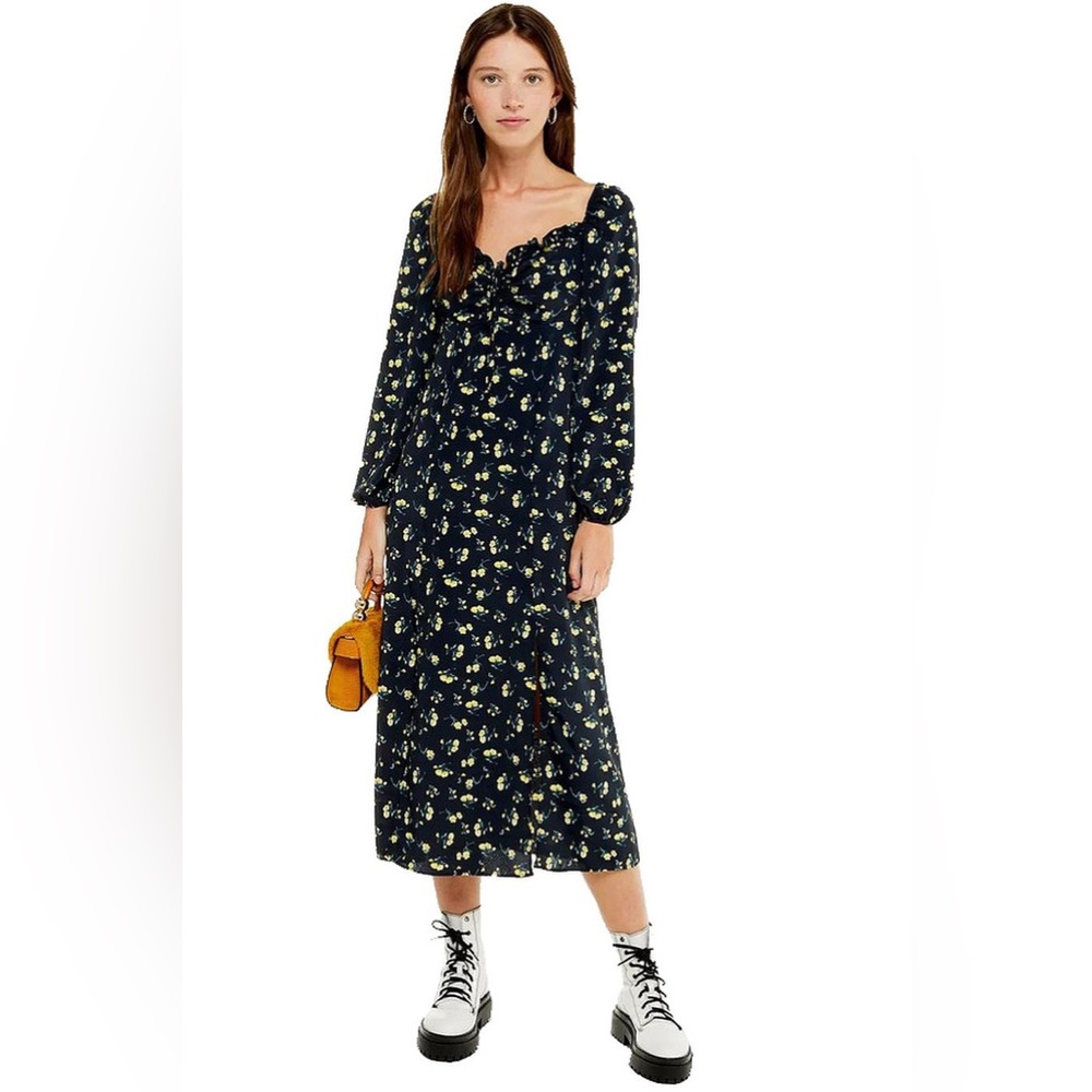 topshop black and yellow floral flowy dress